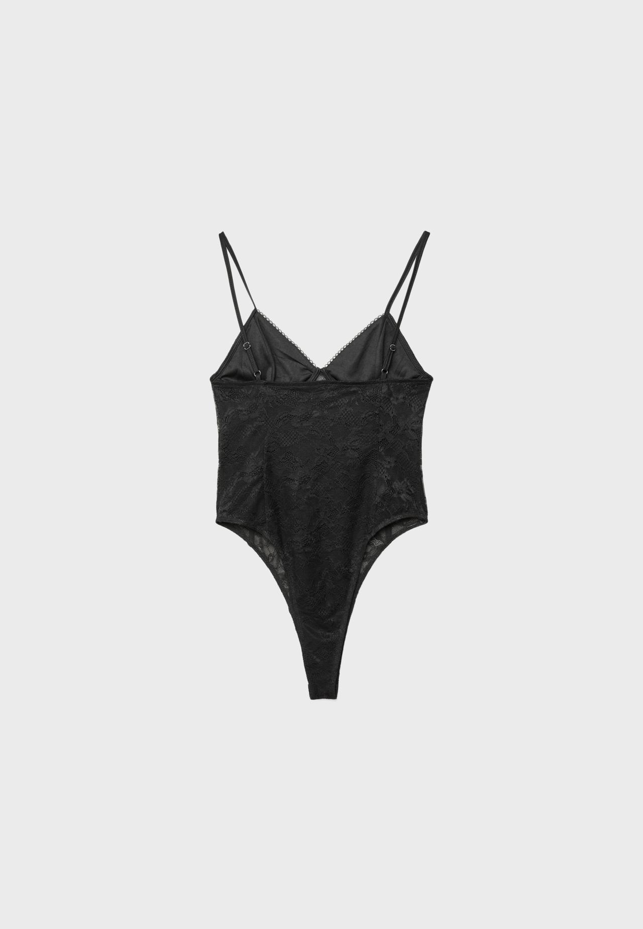 Lace strap bodysuit — Black