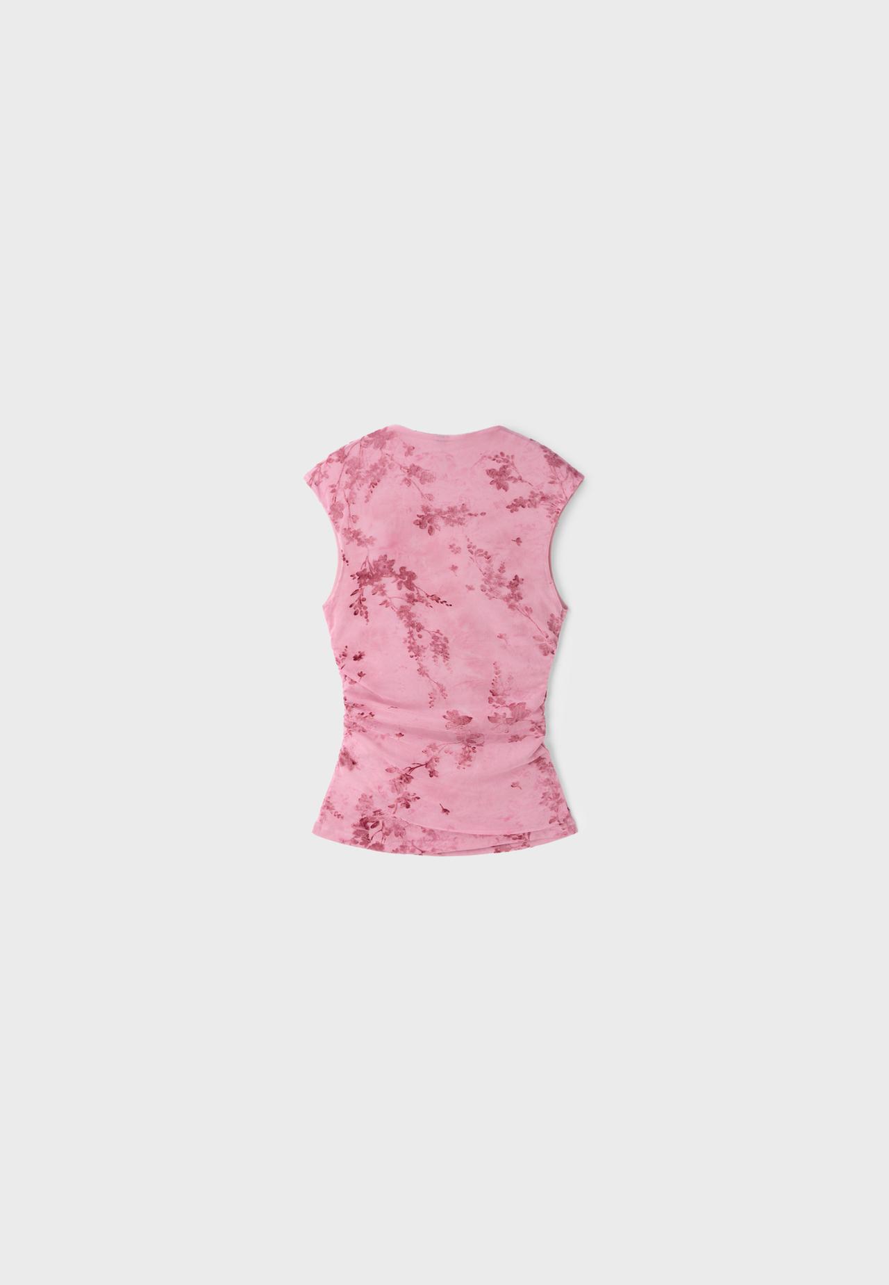 Flocked sleeveless funnel neck top — Salmon pink