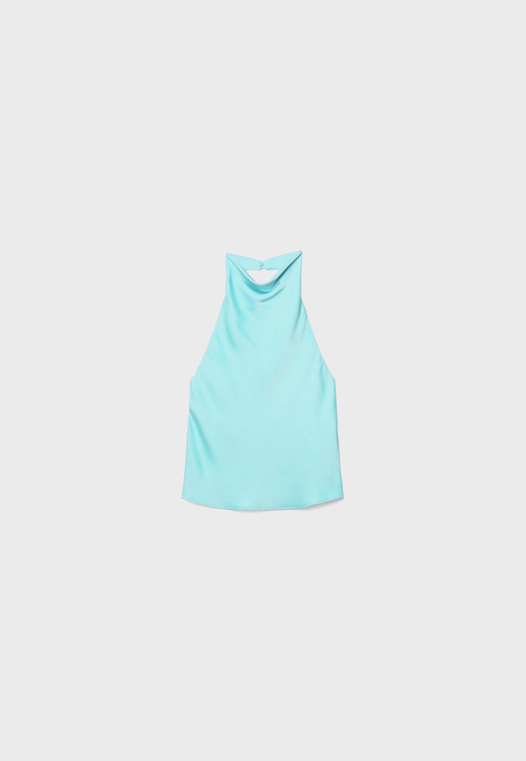 Satin effect halter top — Turquoise