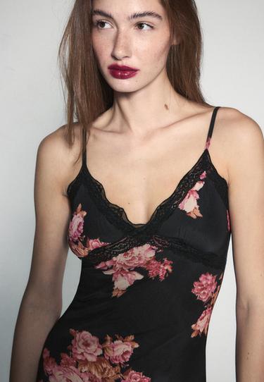 Floral tulle midi dress with lace — Black 4