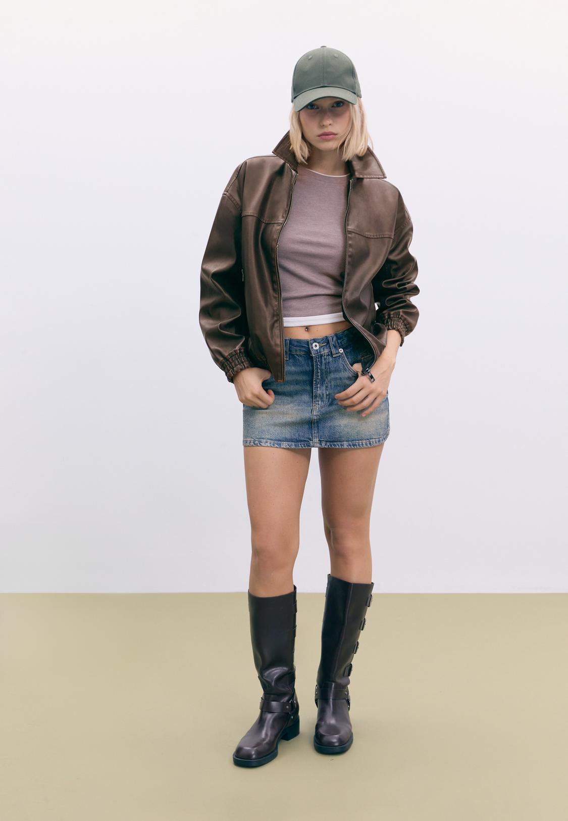 Jas met gewassen leereffect Mode voor dames Stradivarius