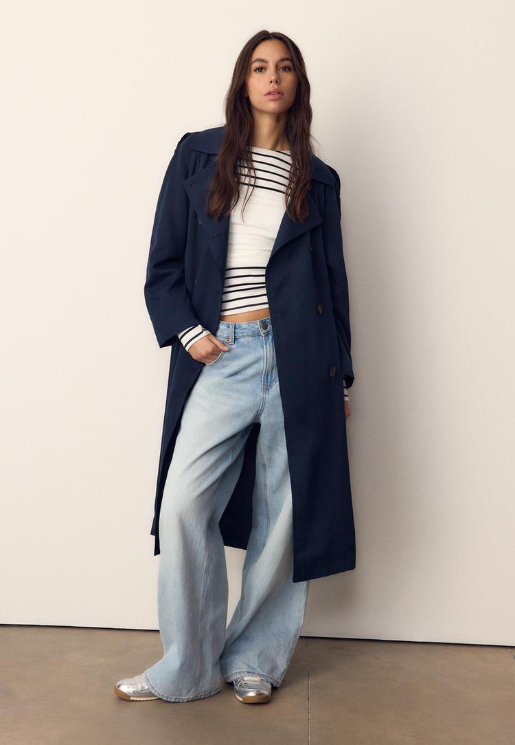 Stradivarius Trenci Lung Fluid Bleumarin Xs