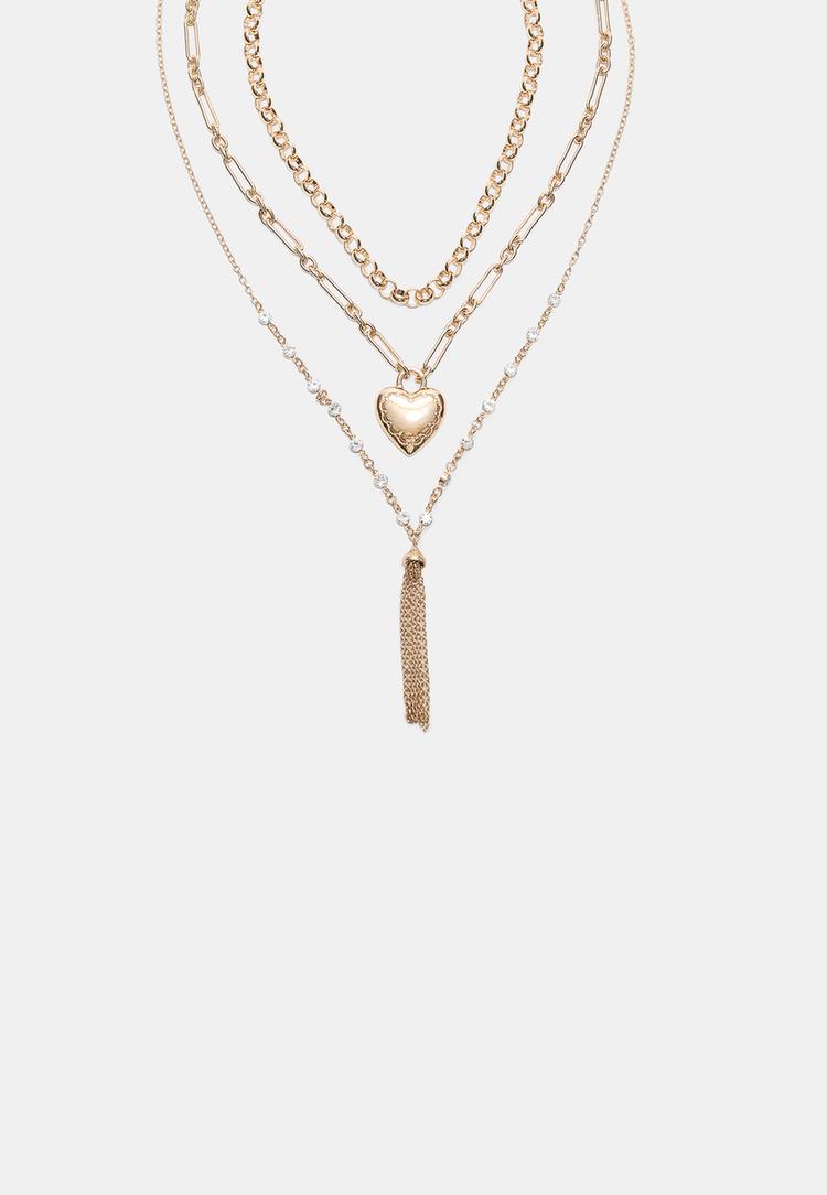 set of 3 heart and pompom necklaces