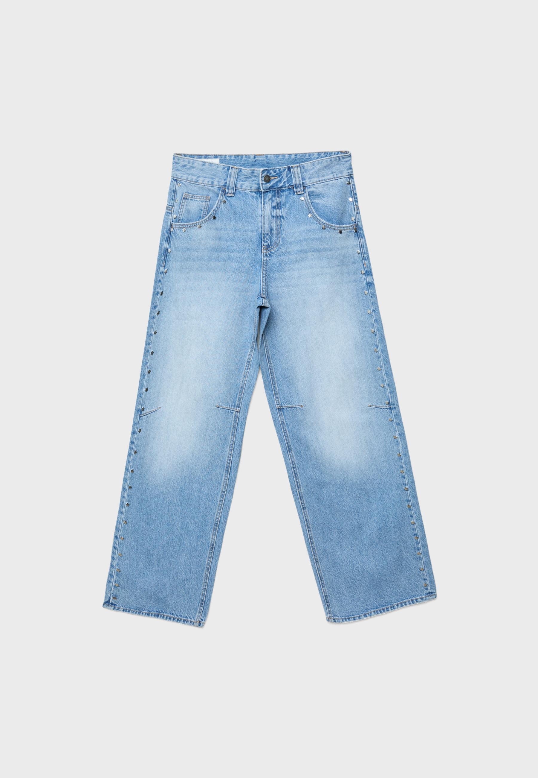 Super baggy jeans with side stars — MEDIUM LIGHT BLUE DENIM
