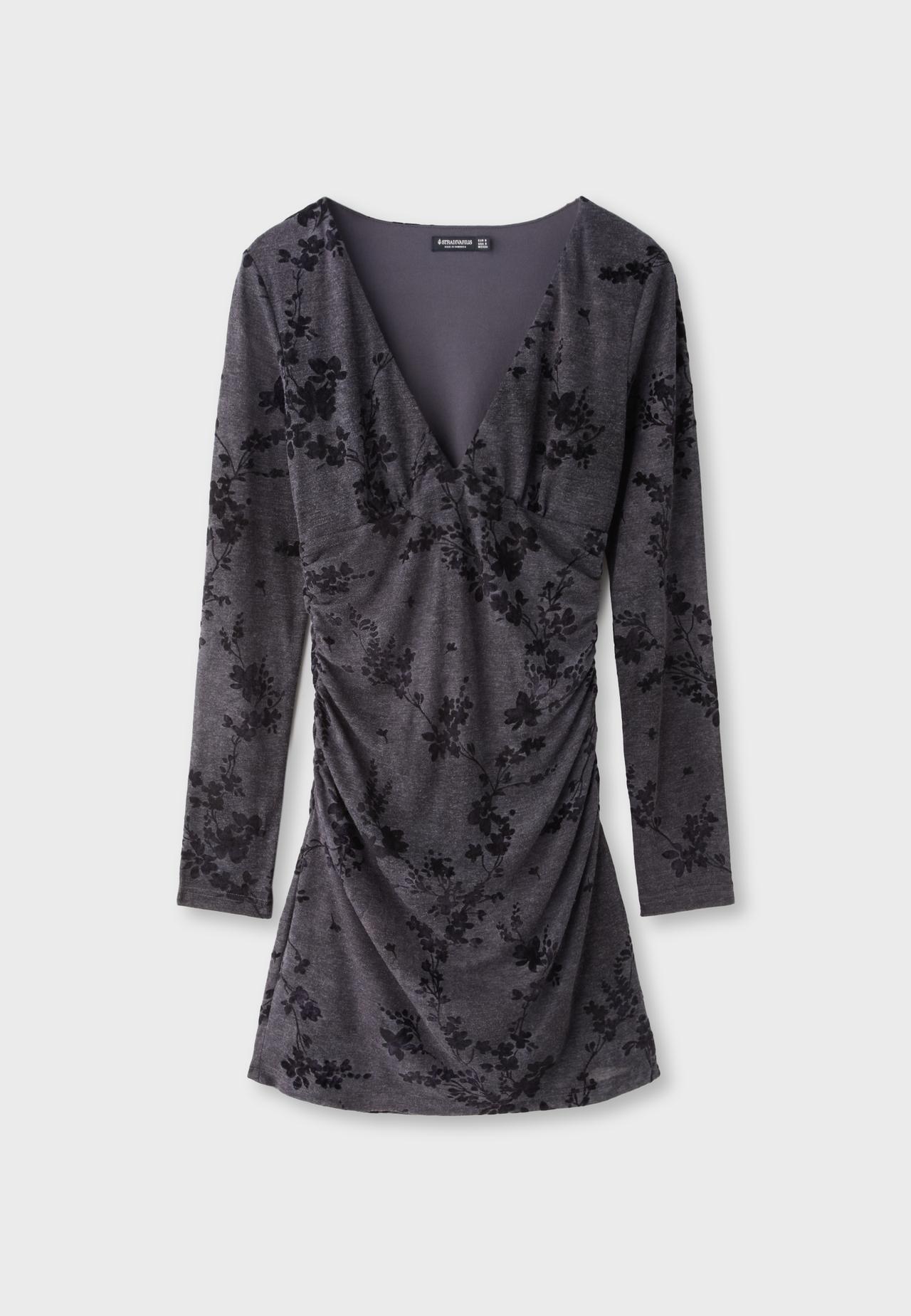 Short flocked dress — Dark grey