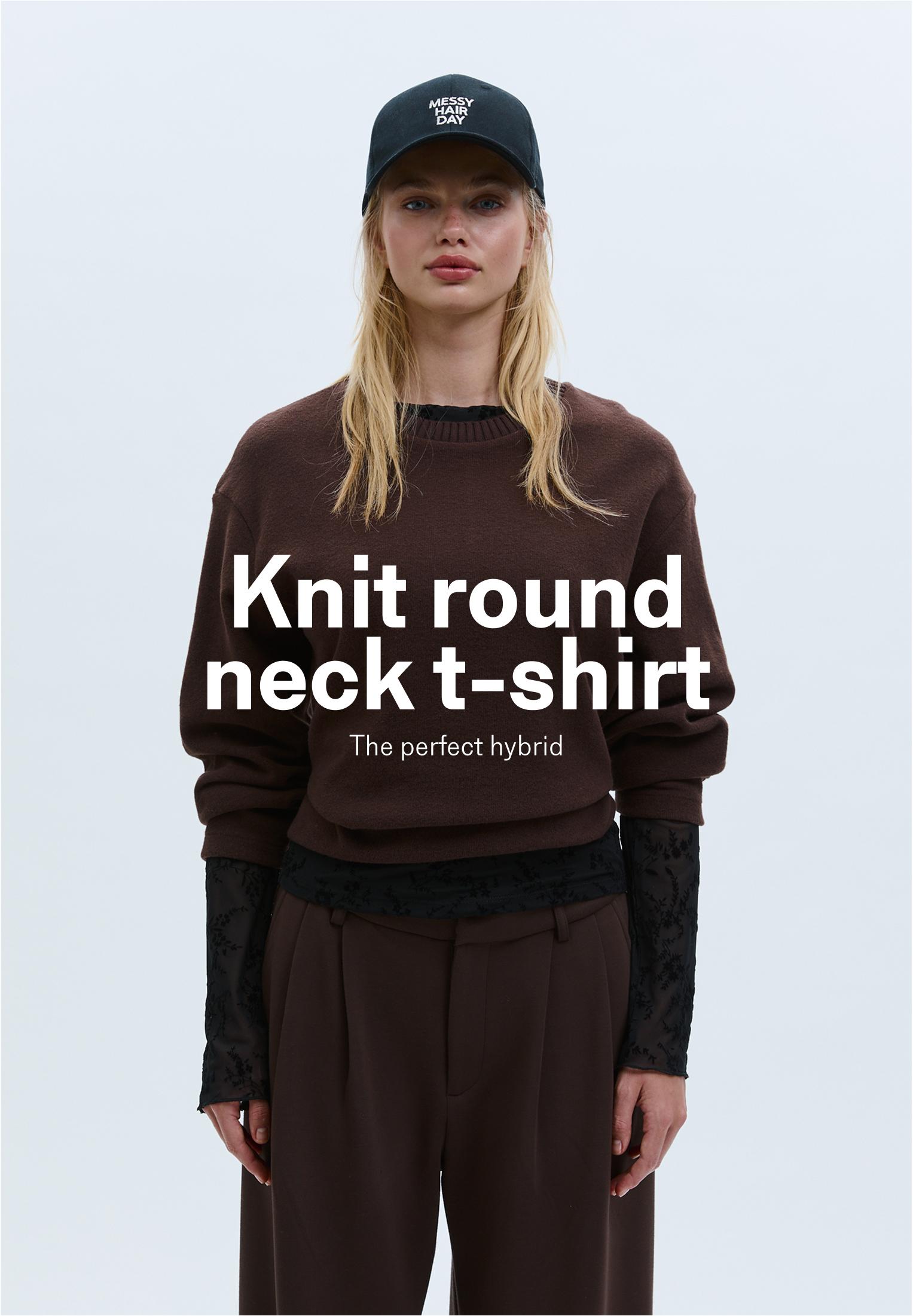 Knit round neck T-shirt — Brown